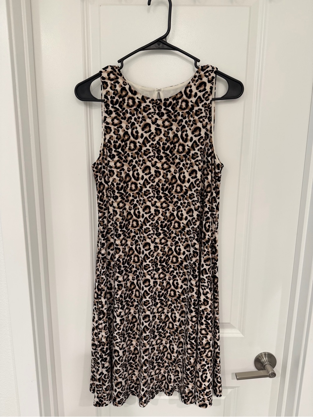 Anne Klein Beige and Black Leopard-Print Sleeveless Mini Dress